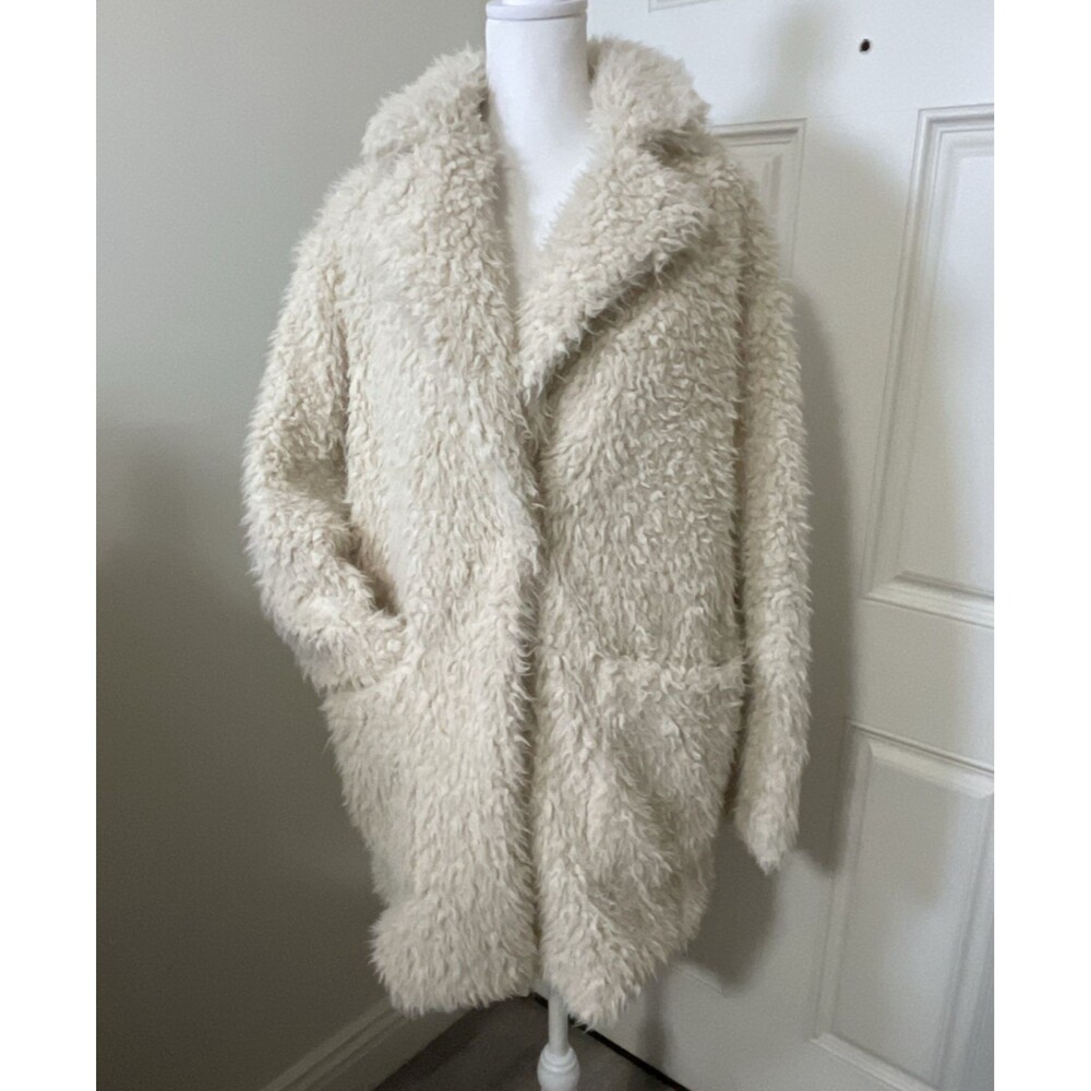Zara Basic Outerwear Cream Fluffy/Shaggy Faux Fur Long Jacket/Coat Size Small - Picture 11 of 11
